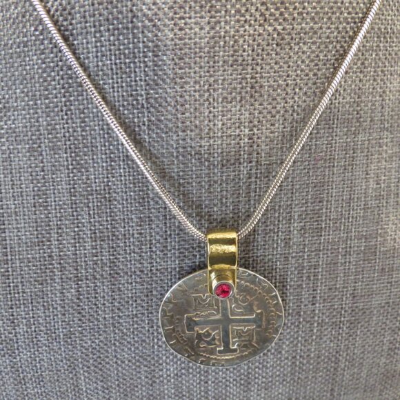 Brighton Doubloom Cross Red Crystal Pendant Necklace - Picture 7 of 8